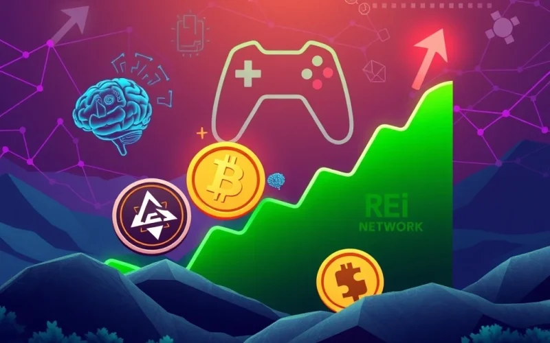 Dynamic charts showing an altcoin surge, highlighting Solana-based projects and the impact of AI partnerships and memecoin hype on the crypto market.