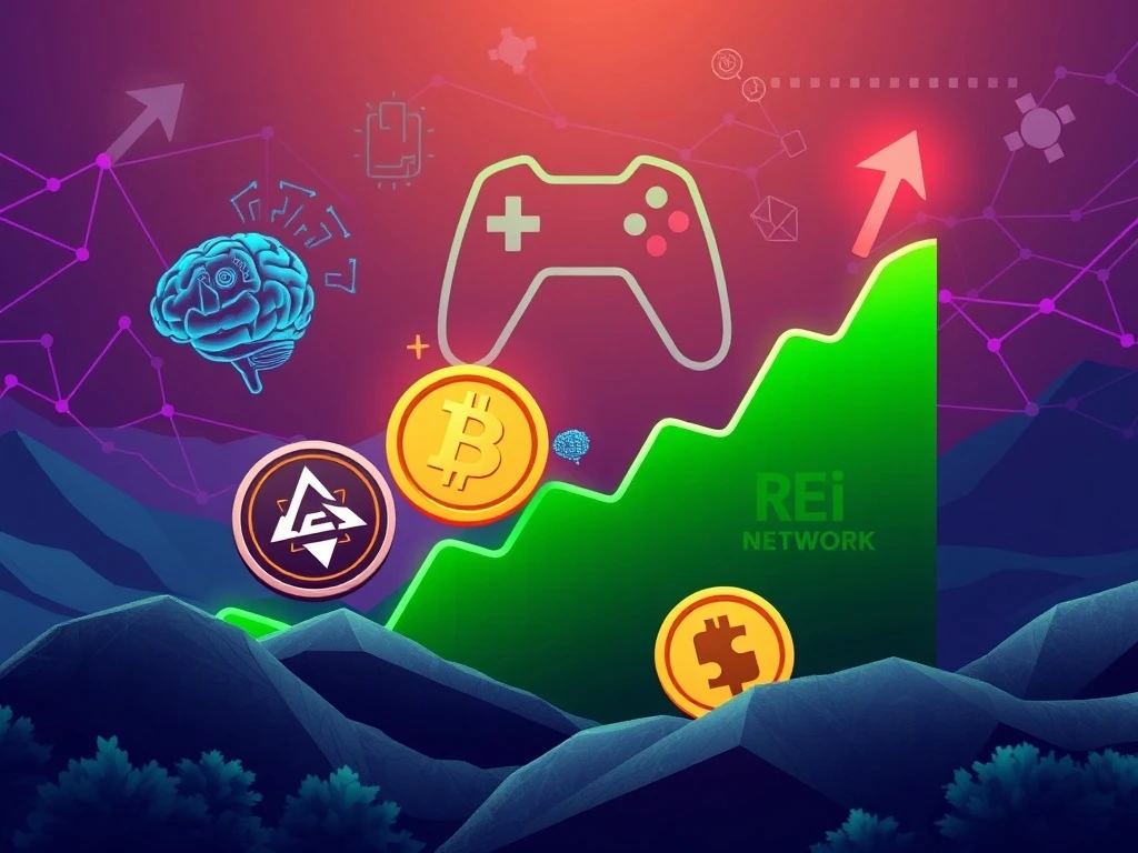 Dynamic charts showing an altcoin surge, highlighting Solana-based projects and the impact of AI partnerships and memecoin hype on the crypto market.