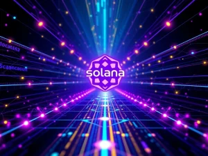 A dynamic visual representing Solana's network scaling, illustrating increased Solana block capacity and reduced network congestion.