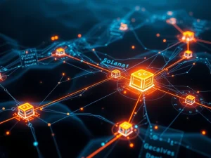 A dynamic visual depicting Solana Firedancer's high TPS performance and the complex network challenges it faces in achieving full Solana scalability.