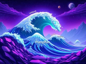 A visual representation of Solana Letsbonk's rapid dominance in the bonding curve volume market, symbolizing its ascent over competitors like Pump.fun.