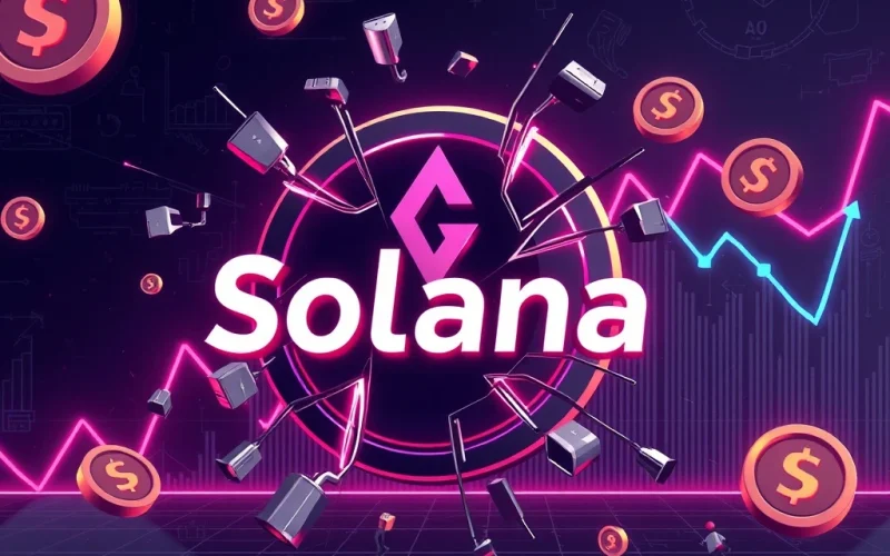 Solana logo under pressure amid meme coin controversy and price drop