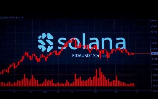 A bearish chart showing the significant price decline of Solana Name Service (FIDAUSDT), illustrating the market breakdown and technical analysis.