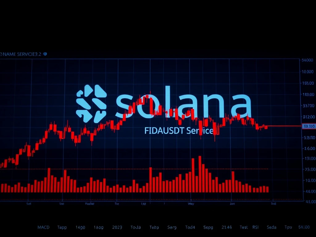 A bearish chart showing the significant price decline of Solana Name Service (FIDAUSDT), illustrating the market breakdown and technical analysis.