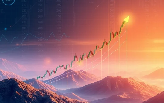 A bullish chart showing Solana's price ascending, with a cup and handle pattern highlighted, symbolizing a massive SOL price prediction.