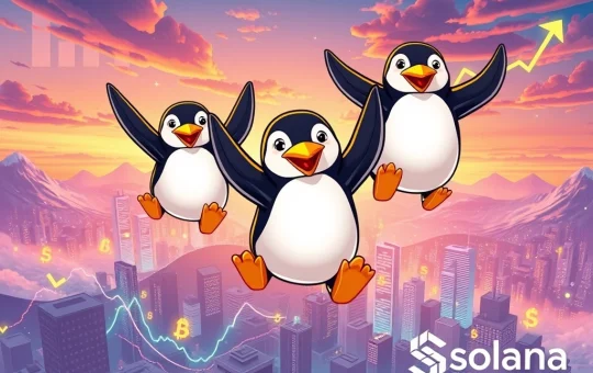 Pudgy Penguins characters symbolize the phenomenal PENGU price explosion and NFT floor price jump driven by Solana news and ETF speculation.
