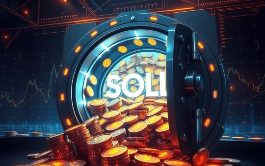 A massive digital vault, representing the Accelerate Solana Treasury, overflowing with SOL tokens, symbolizing the monumental $1.51 billion investment in Solana.
