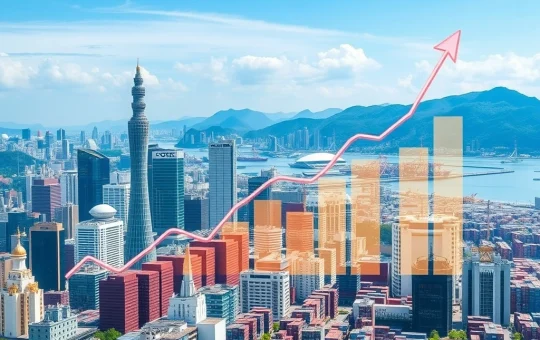 South Korea GDP growth reflected in a bustling port and modern skyline, showcasing the nation's resilient economic rebound driven by export surge.