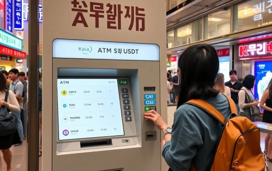 Foreign tourist using a Kaia USDT stablecoin ATM in South Korea