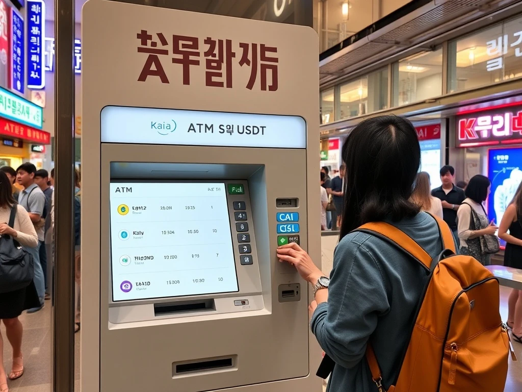Foreign tourist using a Kaia USDT stablecoin ATM in South Korea