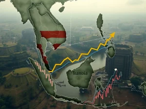 A visual representation of the Thailand Cambodia conflict's economic ripple effects across Southeast Asia markets.