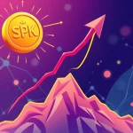 A chart showing the dramatic 2371.5% rise of SPK crypto, symbolizing the rapid growth and speculative nature of meme coins.