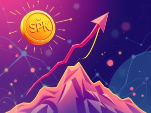 A chart showing the dramatic 2371.5% rise of SPK crypto, symbolizing the rapid growth and speculative nature of meme coins.
