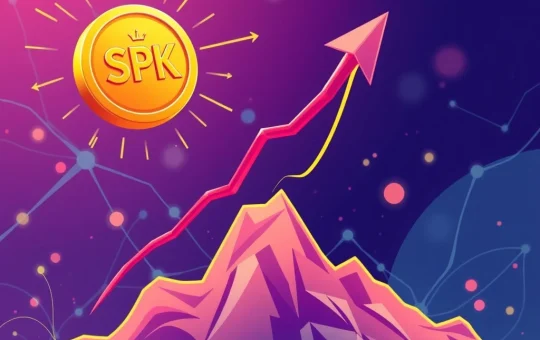 A chart showing the dramatic 2371.5% rise of SPK crypto, symbolizing the rapid growth and speculative nature of meme coins.