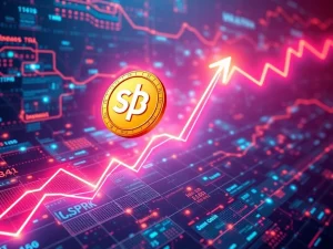A visual representation of SPK's astonishing 422% crypto surge on a digital chart, indicating strong market momentum.