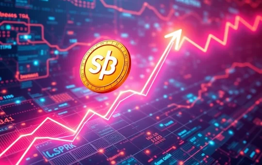 A visual representation of SPK's astonishing 422% crypto surge on a digital chart, indicating strong market momentum.