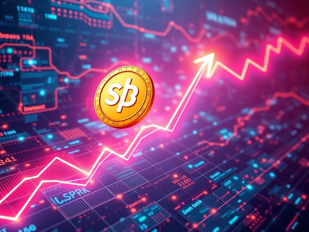 A visual representation of SPK's astonishing 422% crypto surge on a digital chart, indicating strong market momentum.