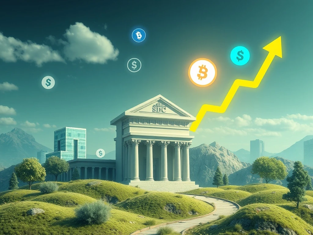 Chart showing a significant stablecoin surge, representing traditional banks integrating digital assets and driving market growth.