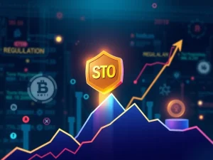 A visual representation of STO's astonishing market surge, depicting growth charts and elements of regulatory frameworks, highlighting the potential of security tokens.