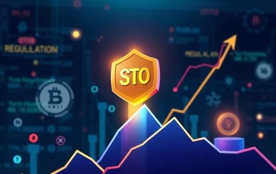 A visual representation of STO's astonishing market surge, depicting growth charts and elements of regulatory frameworks, highlighting the potential of security tokens.