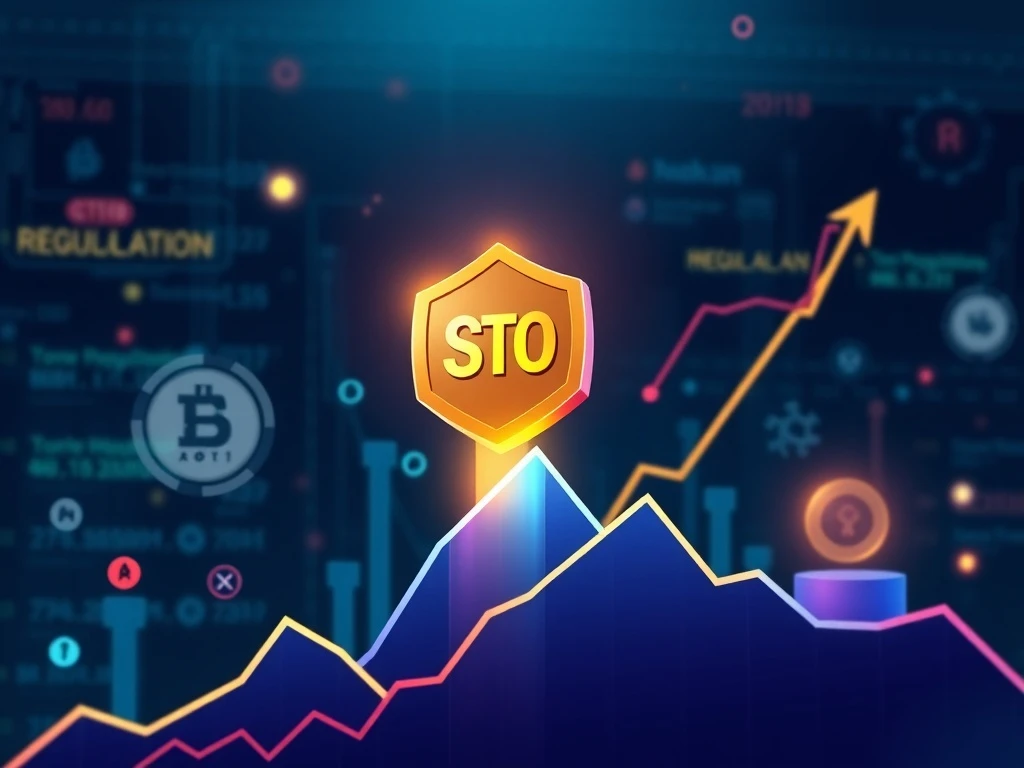 A visual representation of STO's astonishing market surge, depicting growth charts and elements of regulatory frameworks, highlighting the potential of security tokens.