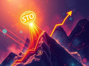 A digital chart showing the STO token price surging dramatically, symbolizing the significant cryptocurrency surge and capturing investor attention.