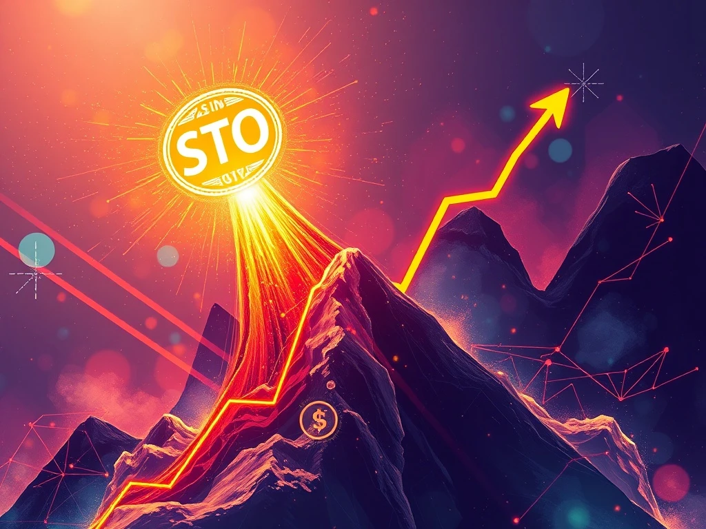 A digital chart showing the STO token price surging dramatically, symbolizing the significant cryptocurrency surge and capturing investor attention.