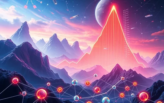 A dynamic graph showing the STO token price skyrocketing, illustrating its unprecedented surge driven by strategic partnerships and DeFi growth.