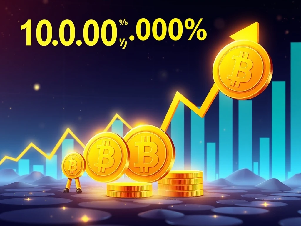 Visualizing the explosive growth potential of sub-$0.01 cryptocurrencies like LILPEPE, PEPE, and FLOKI aiming for 10,000% gains.
