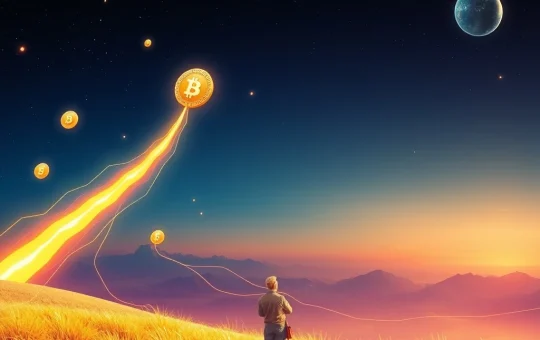 A visual representation of SUI crypto and Bitcoin tokens soaring, symbolizing the potential for financial growth and crypto retirement.