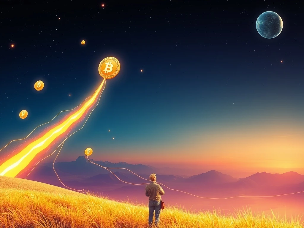 A visual representation of SUI crypto and Bitcoin tokens soaring, symbolizing the potential for financial growth and crypto retirement.
