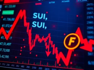 SUI and FARTCOIN prices plummeting under bearish pressure in the crypto market.