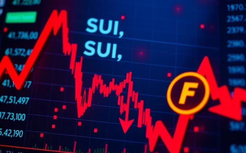 SUI and FARTCOIN prices plummeting under bearish pressure in the crypto market.