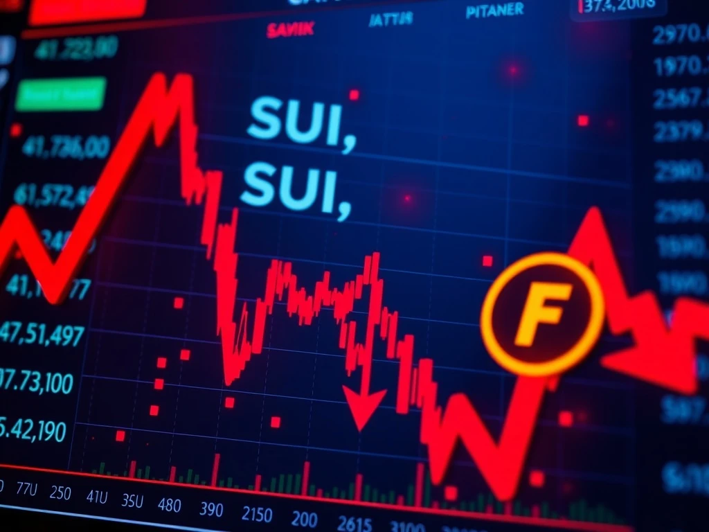 SUI and FARTCOIN prices plummeting under bearish pressure in the crypto market.