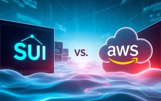 A visual representation of SUI blockchain's Walrus Protocol aiming to compete with Amazon AWS in the realm of decentralized storage.