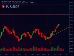 Chart illustrating SUIUSDT's 24-hour bearish breakdown, highlighting key technical indicators for SUIUSDT analysis.