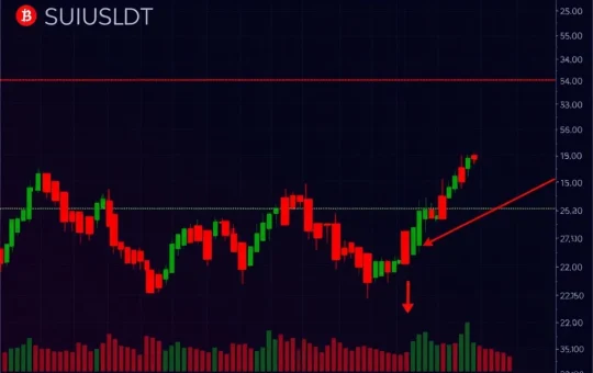 Chart illustrating SUIUSDT's 24-hour bearish breakdown, highlighting key technical indicators for SUIUSDT analysis.