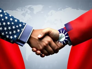Depiction of Taiwan US trade talks, symbolizing ongoing negotiations over Trump tariffs impacting global semiconductor supply chain.