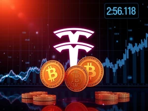 A visual representation of Tesla's soaring Bitcoin gains in 2025, highlighting the ongoing debate over their 2022 crypto strategy.