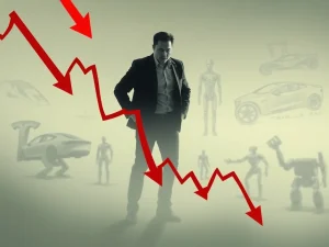 A chart showing a sharp decline in Tesla shares following disappointing Q2 earnings, with the concept of Musk Magic Premium in the background.