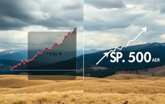 Chart showing a sharp decline for Tesla stock contrasted with a slight rise for the S&P 500, symbolizing divergent market performance.