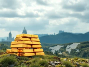 Digital gold bars and blockchain elements symbolizing Tether Gold's growth, driven by central bank gold accumulation.