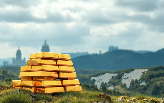 Digital gold bars and blockchain elements symbolizing Tether Gold's growth, driven by central bank gold accumulation.