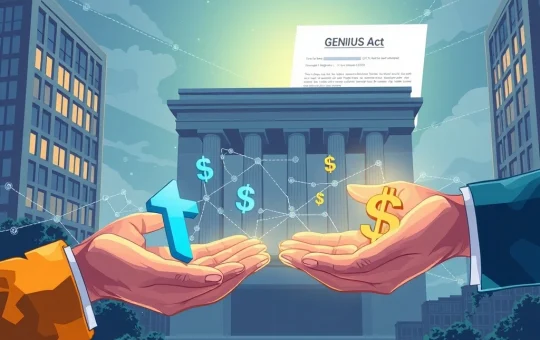 Tether stablecoin bridging traditional finance and crypto, symbolizing new institutional settlements driven by U.S. regulation.