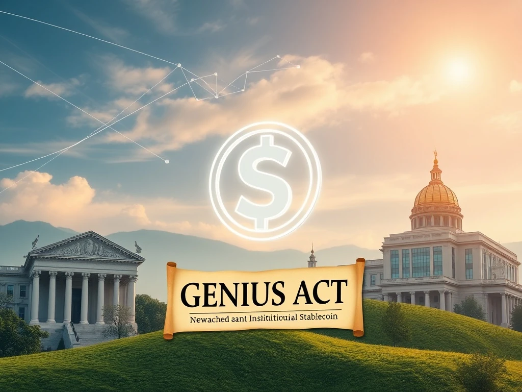 Tether's new institutional stablecoin bridging traditional finance with crypto under the U.S. GENIUS Act, symbolizing a new era of crypto regulation.