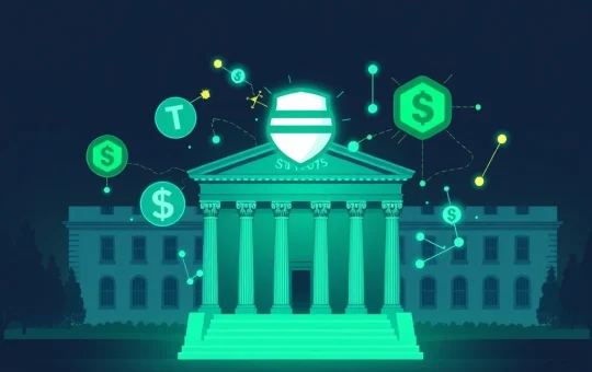 An illustration depicting the launch of a new Tether stablecoin, emphasizing its compliance with US crypto regulation and its role in institutional finance.