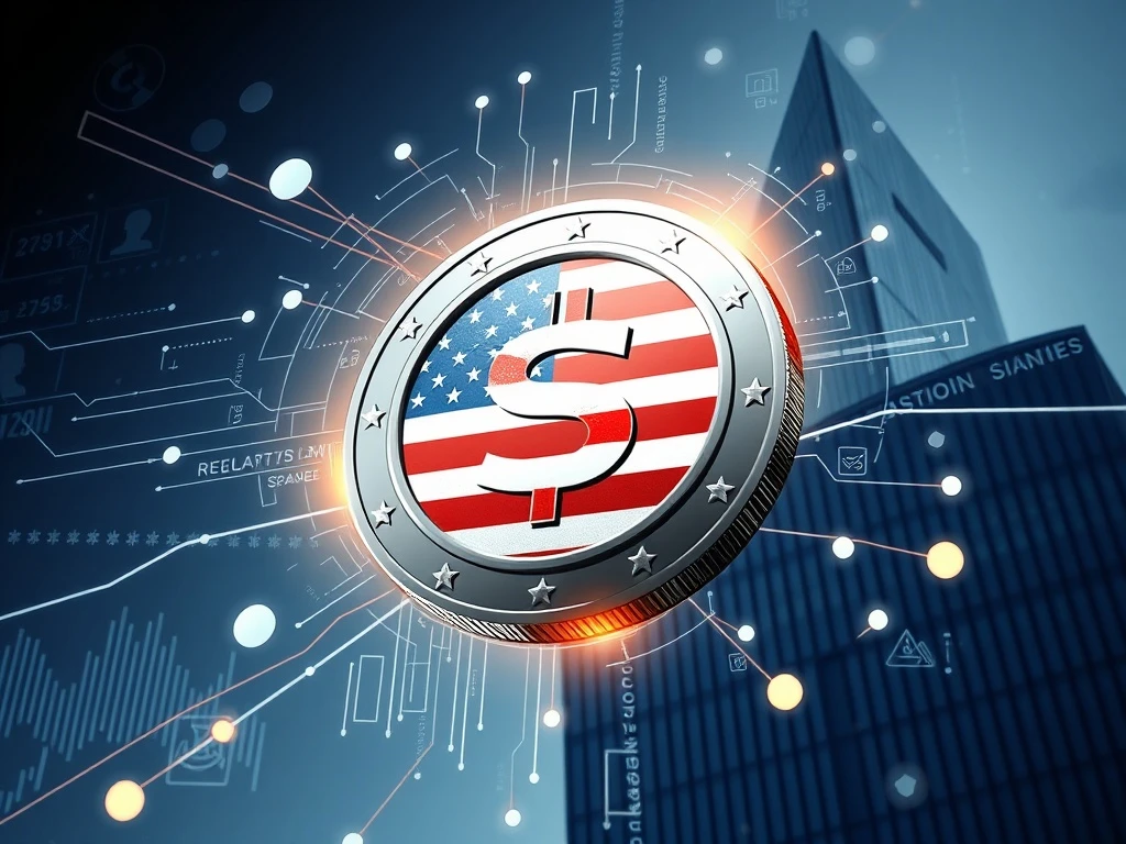 Tether US stablecoin bridging traditional finance and blockchain, symbolizing institutional adoption under new regulations.