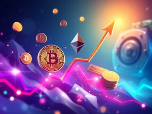 Digital assets like Bitcoin and Ethereum surging on a chart, symbolizing the impact of a large Tether USDT mint on the crypto market.