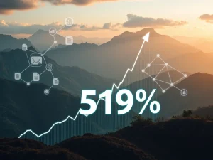 Chart depicting THE token's unprecedented 519% cryptocurrency surge, reflecting market volatility and strategic blockchain partnerships.