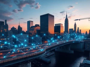 A digital bridge connecting traditional finance with blockchain, symbolizing how tokenized funds are revolutionizing financial markets.